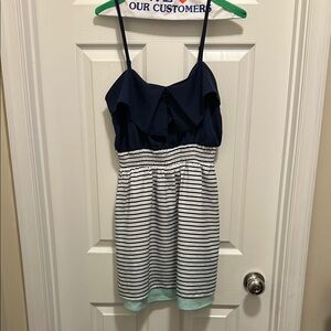 Rewind Blue and White Sleeveless Midi Sundress